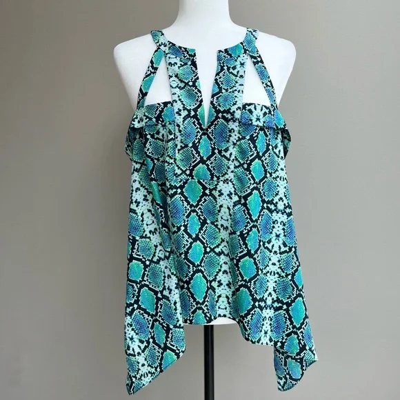 BCBG Max Azria Snake Print Asymmetrical Cami Top | Size L - Picture 2 of 6